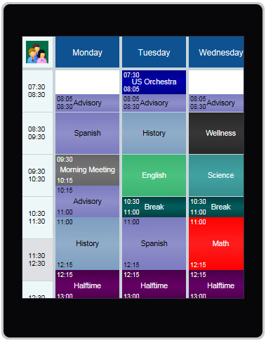 K-9 school schedule example on tablet