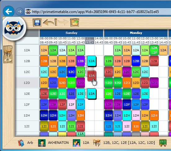 super organized chart of timetable